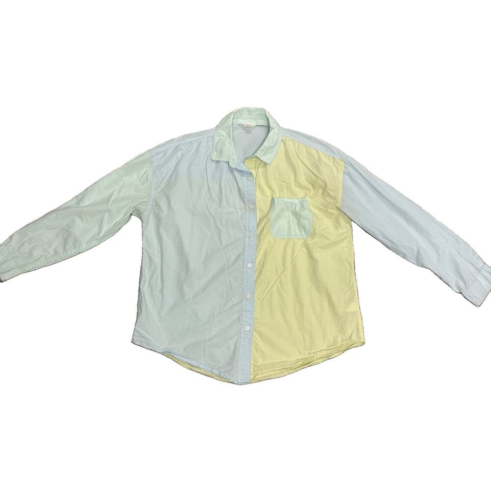 Aeropostale Colorblock Button Up Shirt Womens Medium Pastel Blue Coastal Grandma